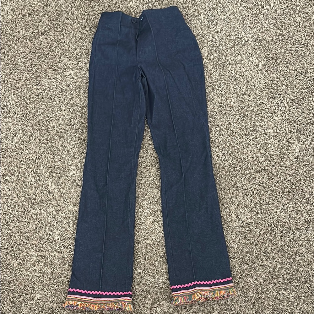 Women's Blue Slacka with Colorful Hem